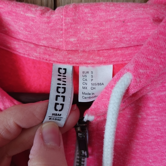 H&M Divided Florescent Hot Pink Zip Hoodie Size Small - Picture 2 of 6